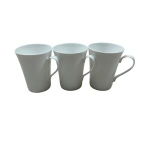 Mikasa Lucerne White Bone China Coffee Mugs Set of 3 Tapered White Glossy Cups